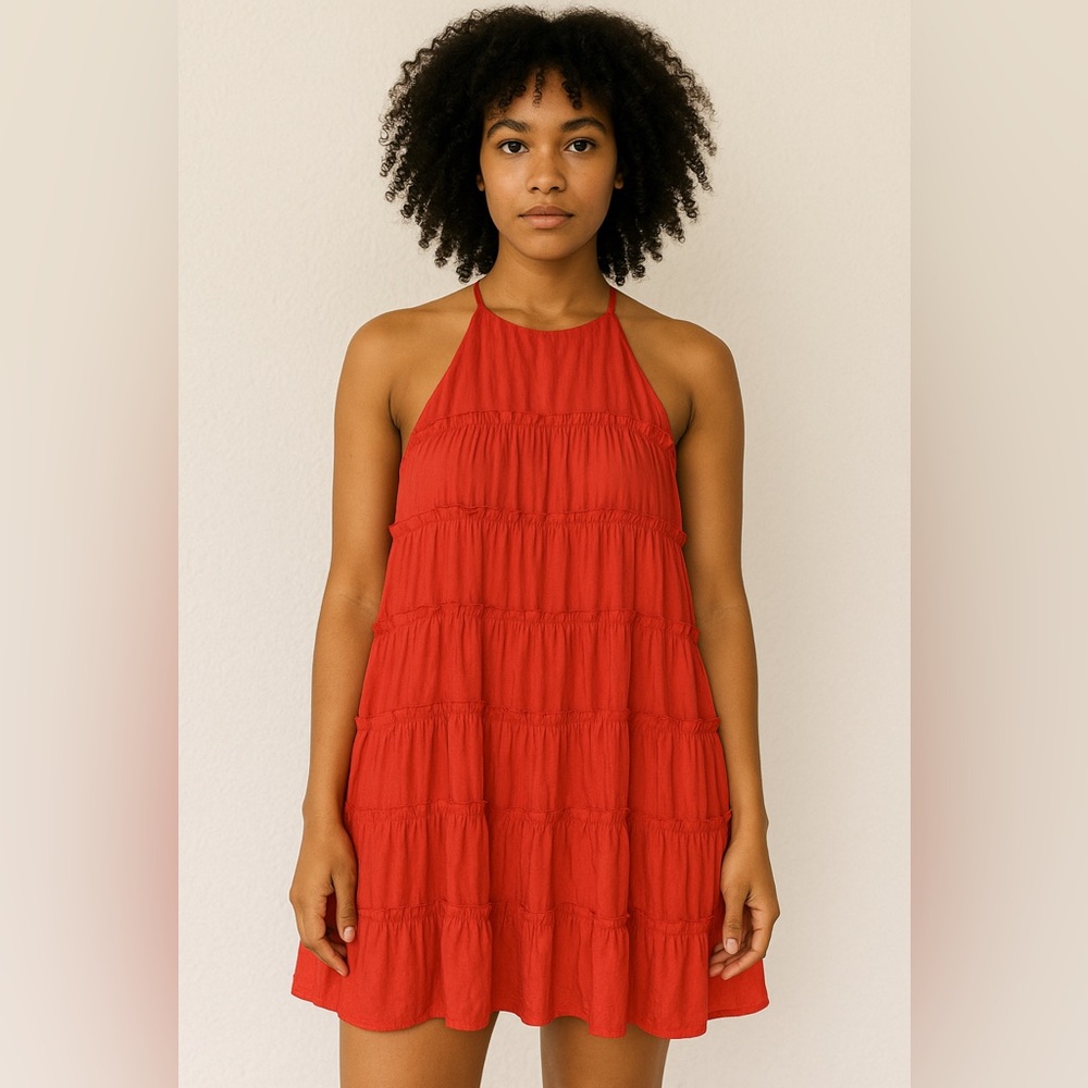Idem Ditto Red Tiered Babydoll Dress – Size M – New Without Tags